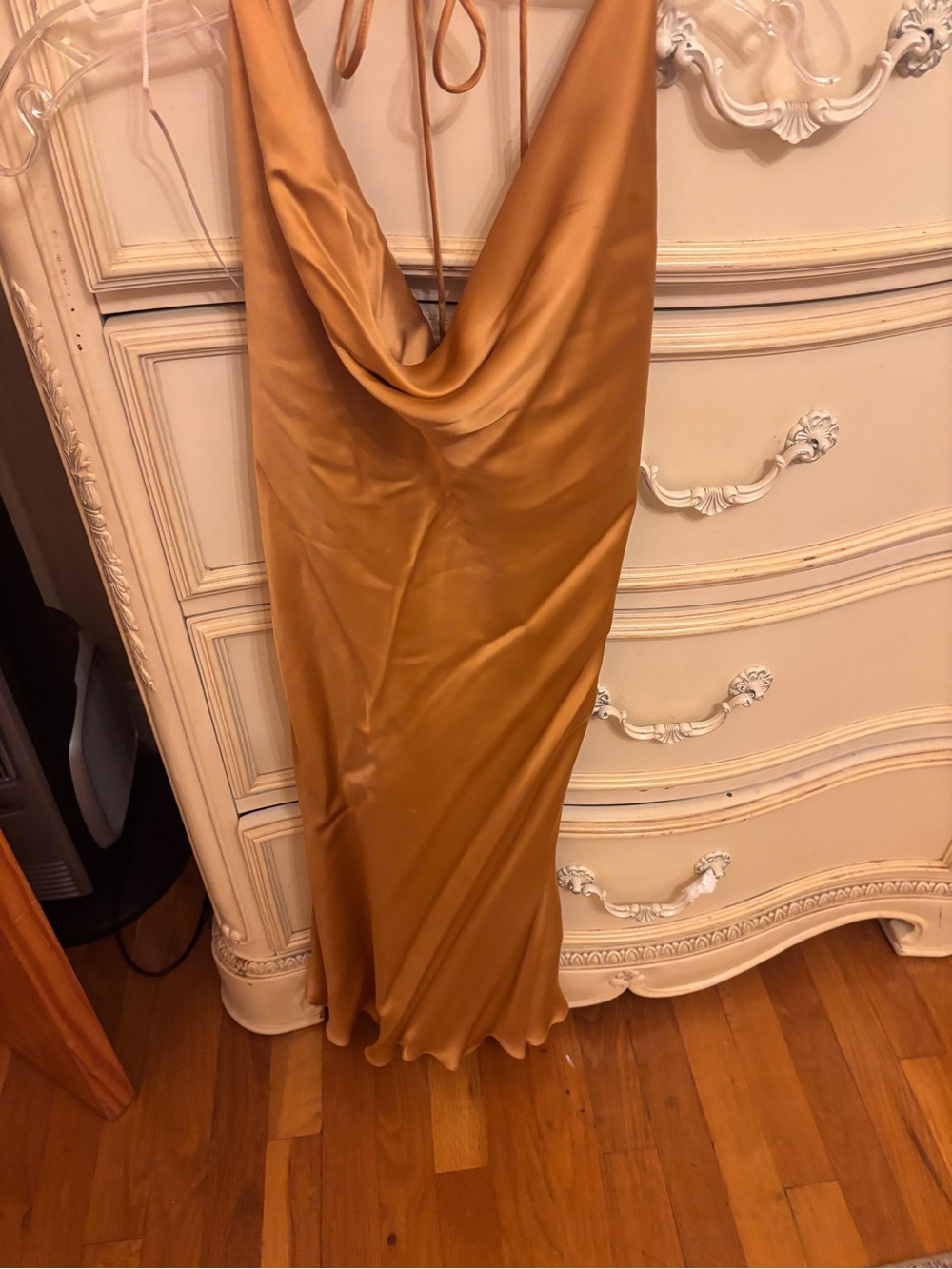 Aritzia Diamonte Satin Cowl Neck Slip Dress in molten caramel  NWT!